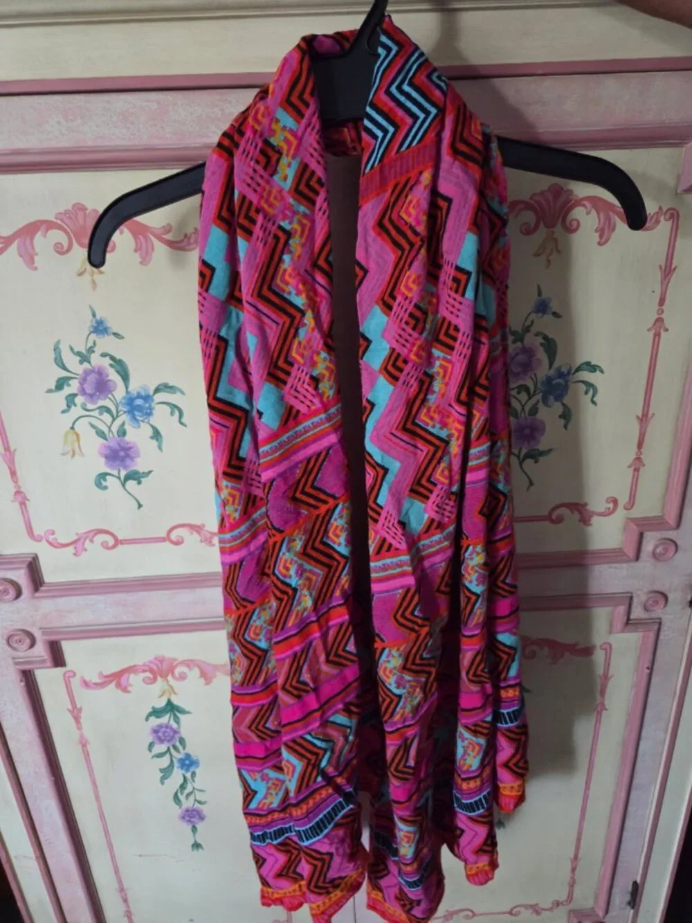 Vibrant Pink and Turquoise Aztec Print Scarf